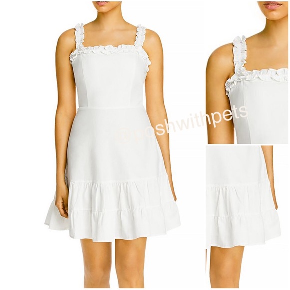 Aqua Dresses & Skirts - Aqua NWT Ruffled Strap Mini Dress Sleeveless Smocked Linen Blend White Large New